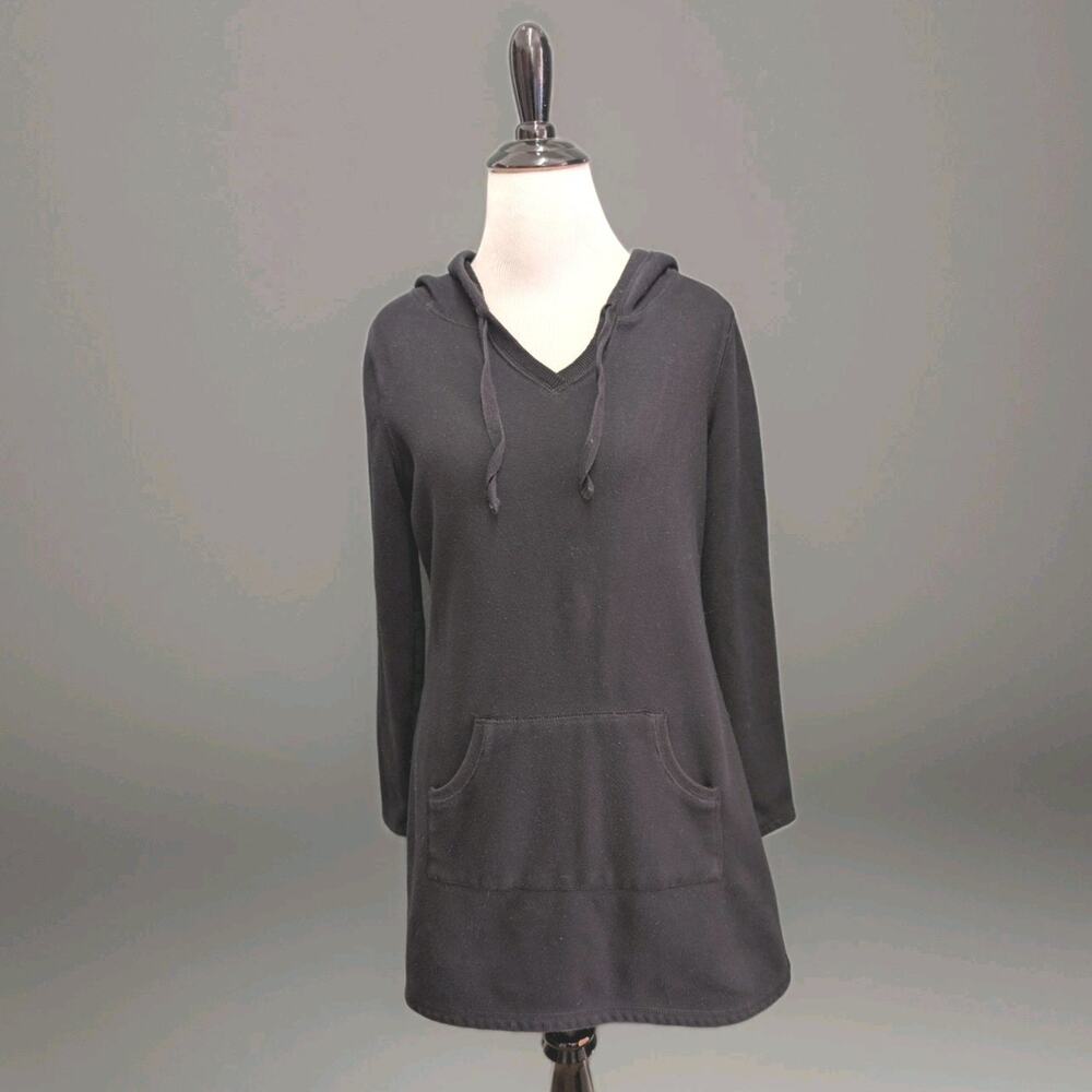 Tahari Hoodie Sweatshirt Dress Black Medium Mini